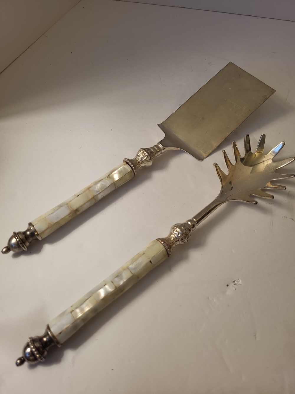 Vintage Towle Nickel Silver Mother of Pearl Handle Pasta Serving  Set